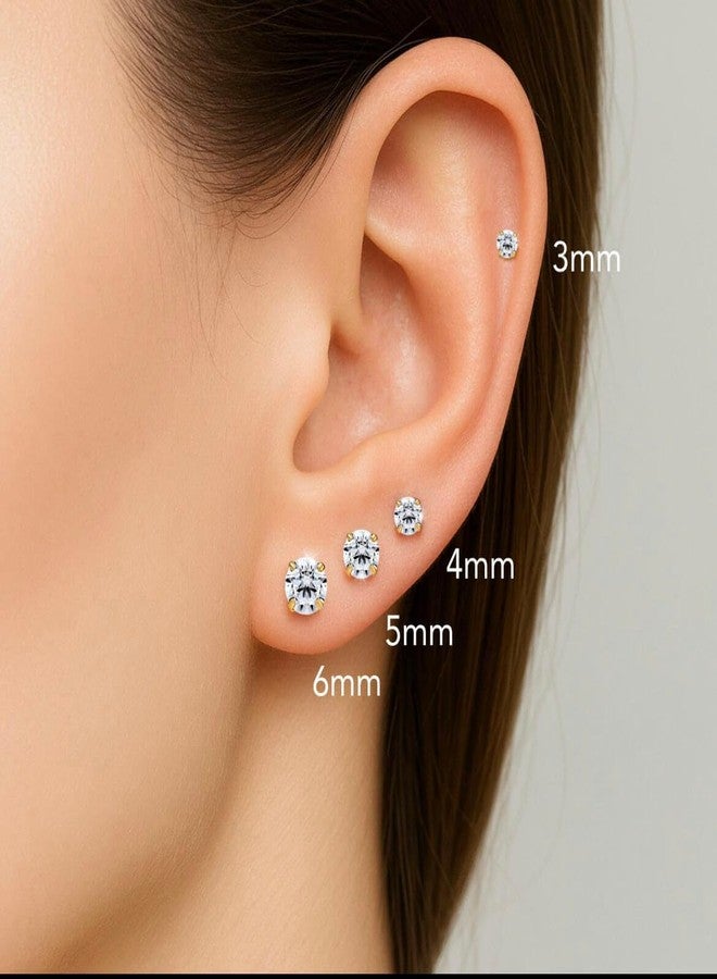 Renkovte Hypoallergenic Flat Back CZ Stud Earrings,Gold Plated Surgical Steel Secure Screw Back Cartilage Earrings for Women Men with Sensitive Ears | Multiple Piercing,8mm White CZ - Image 5